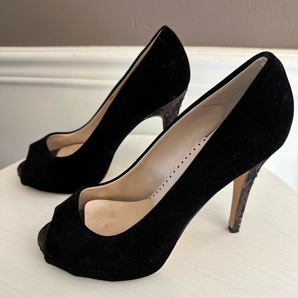 Caparros Chante black velvet peep toe